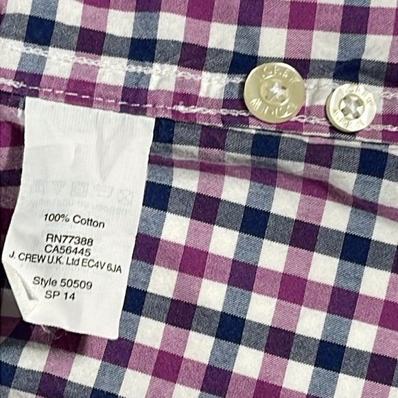 J. Crew mens purple grey gingham check long sleeve button down shirt - size S - Picture 7 of 8